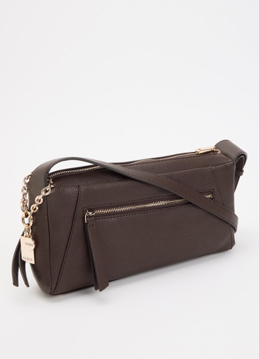 GUESS Devon Mini crossbodytas met verstelbare schouderriem - achterkant donkerbruin