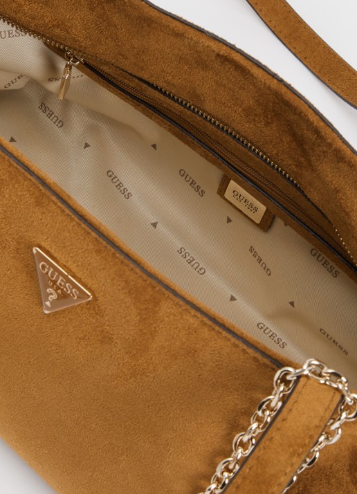 GUESS Devon schoudertas met logo - detail lichtbruin