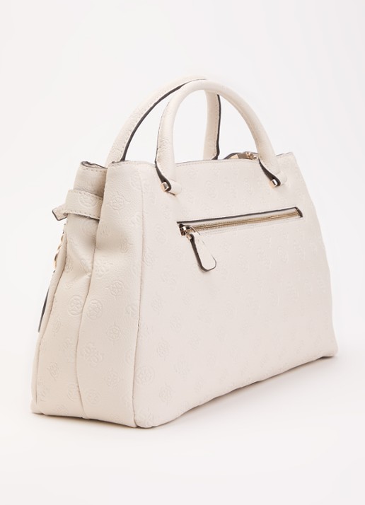 GUESS Ella handtas met logoprint en afneembare schouderriem - achterkant creme