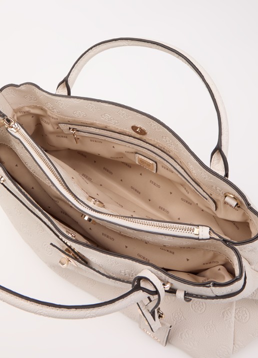 GUESS Ella handtas met logoprint en afneembare schouderriem - detail 3 creme