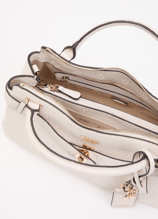 GUESS Ella handtas met logoprint en afneembare schouderriem - detail creme