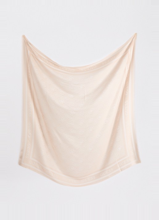 GUESS Ella Kefiah sjaal met logo 130 x 130 cm  - detail beige