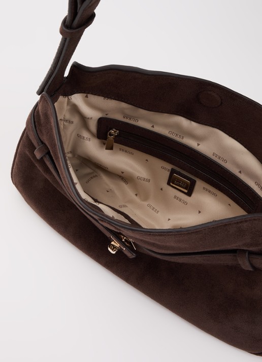 GUESS Ella schoudertas met logo en verstelbare schouderriem - detail 2 donkerbruin