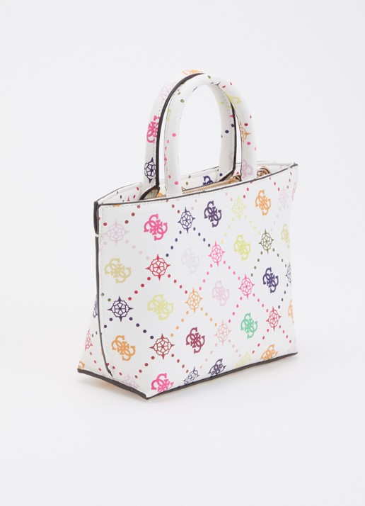 GUESS Emelie Mini handtas met logoprint en afneembare schouderriem - achterkant wit