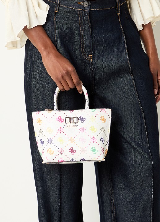 GUESS Emelie Mini handtas met logoprint en afneembare schouderriem - voorkant 7 wit