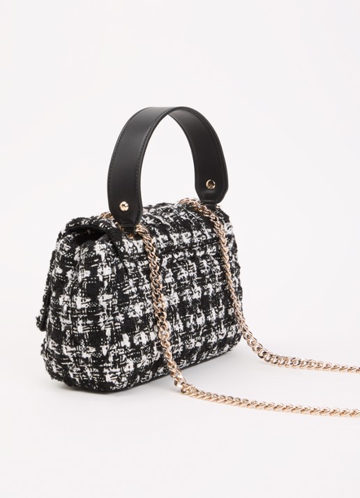 GUESS Everlee schoudertas met tweed-look - achterkant zwart