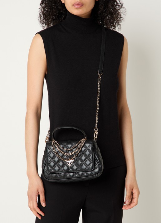 GUESS Giully II handtas met quilt patroon en afneembare schouderriem - voorkant 6 zwart