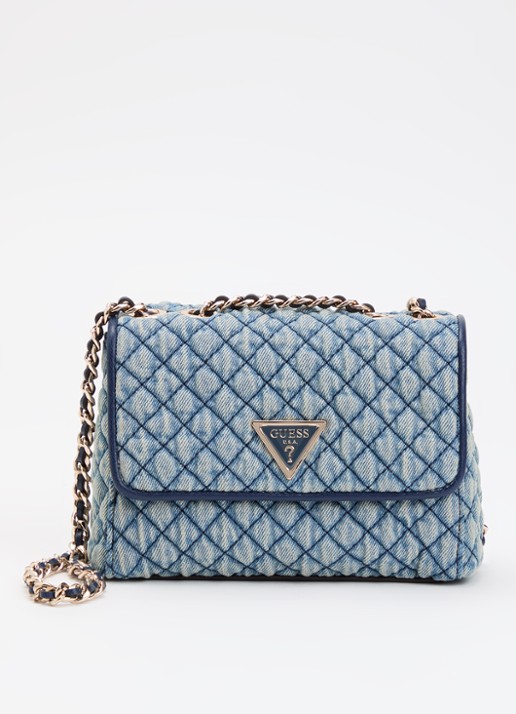 GUESS Giully II mini schoudertas van denim  - voorkant indigo