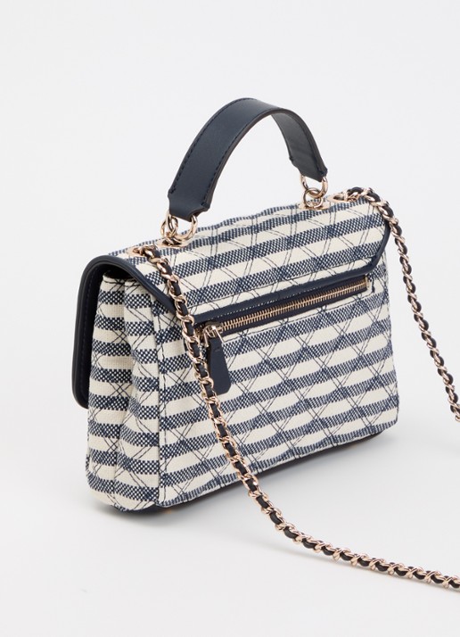 GUESS Giully II schoudertas met streepprint en verstelbare schouderriem - achterkant donkerblauw