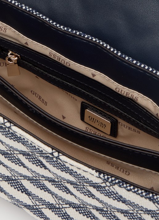 GUESS Giully II schoudertas met streepprint en verstelbare schouderriem - detail 3 donkerblauw