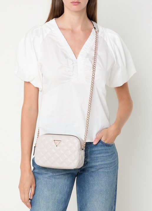 GUESS Giully ll crossbodytas met quilt patroon - voorkant 2 donkerbeige