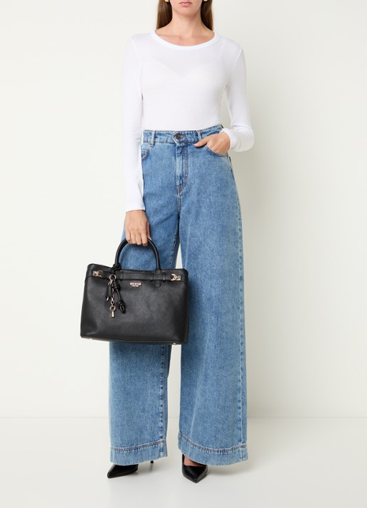 GUESS Gregoria handtas met logo en afneembare schouderriem - voorkant 4 zwart
