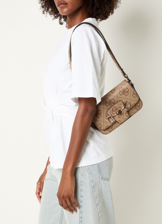GUESS Janie Logo crossbodytas met verstelbare schouderriem  - voorkant 5 zand