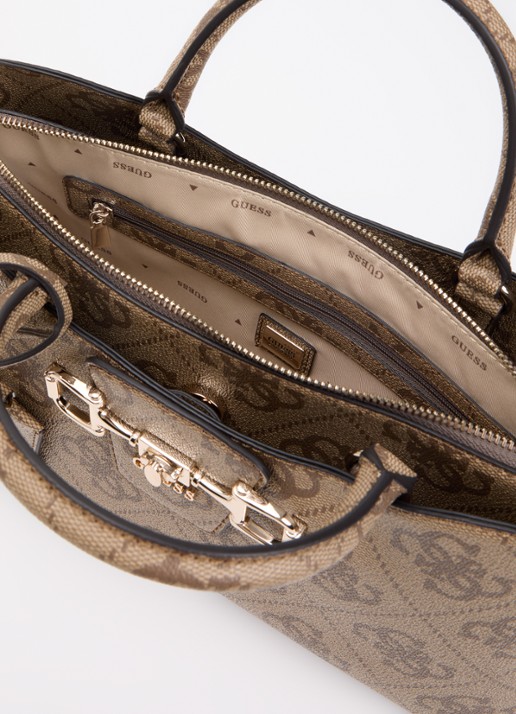 GUESS Jannie handtas met logoprint en afneembare schouderriem - detail 3 beige