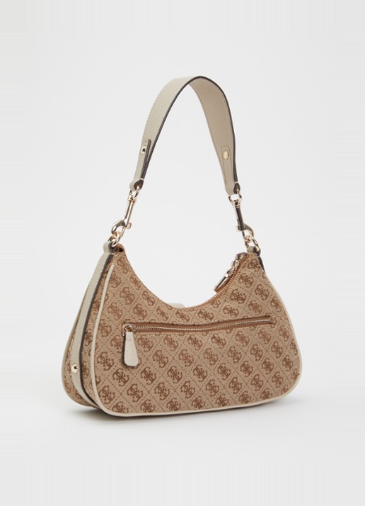 GUESS Jessa schoudertas met logoprint en afneembare schouderriem - achterkant lichtbruin