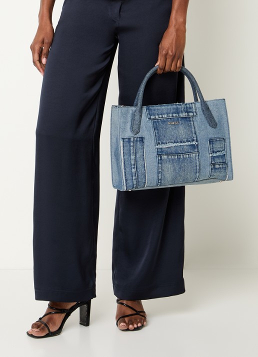 GUESS Jodi handtas van denim met afneembare schouderriem - voorkant 6 indigo