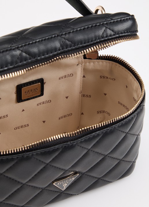 GUESS Juliet Canister handtas met quilt patroon en afneembare schouderriem - detail 2 zwart