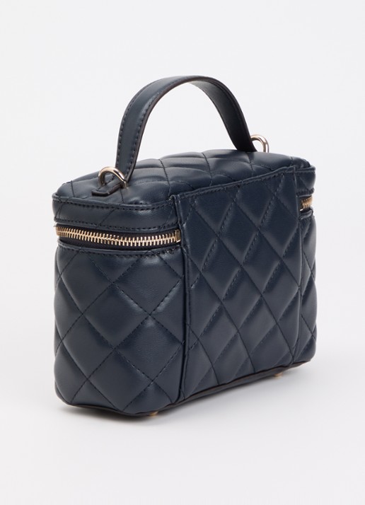 GUESS Juliet Canister handtas met quilt patroon en afneembare schouderriem - achterkant 5 donkerblauw