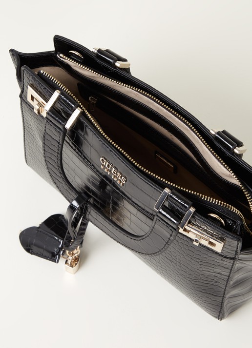 GUESS Katey handtas met crocostructuur - detail zwart