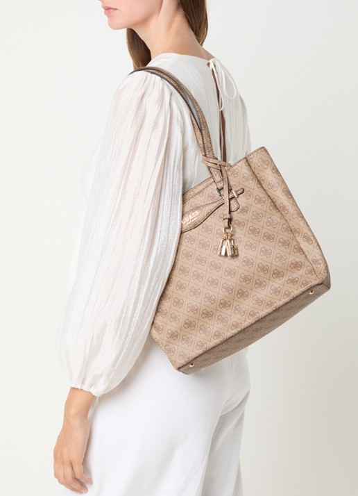 GUESS Katya schoudertas met logoprint - voorkant 3 lichtbruin