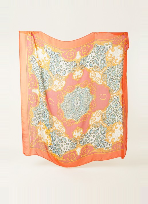 GUESS Kefiah sjaal met print 130 x 130 cm  - voorkant 3 rood