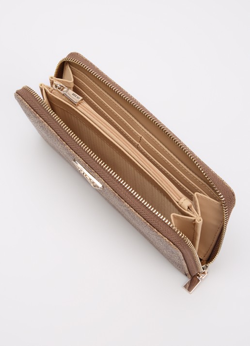 GUESS Laurel ritsportemonnee met logoprint - voorkant 2 lichtbruin
