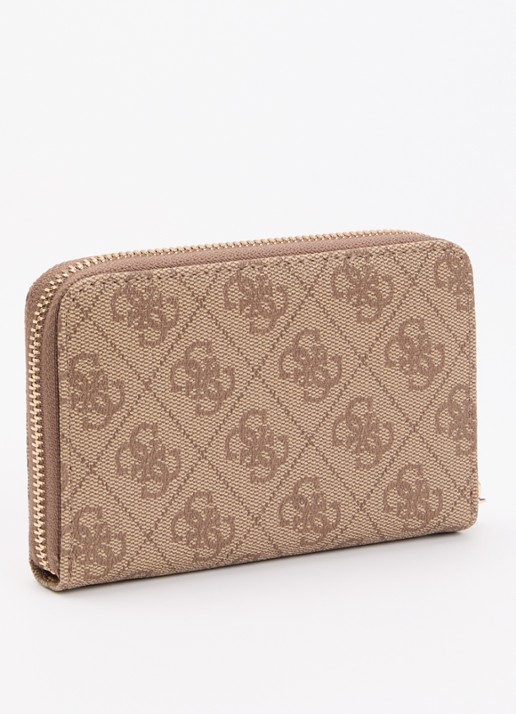 GUESS Laurel ritsportemonnee met logoprint - achterkant beige