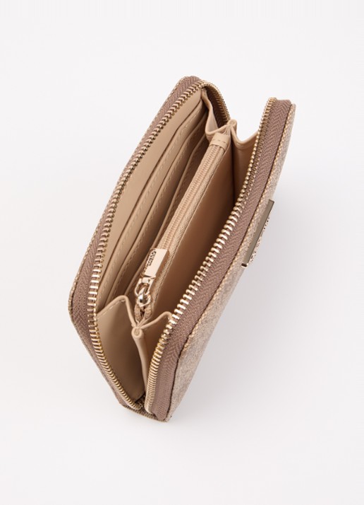 GUESS Laurel ritsportemonnee met logoprint - voorkant 3 beige
