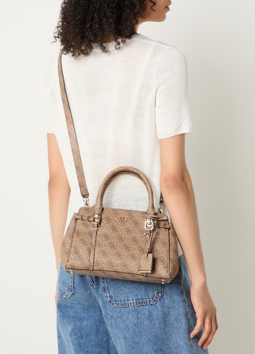 GUESS Leona Logo crossbodytas met logoprint en afneembare schouderriem  - voorkant 2 bruin
