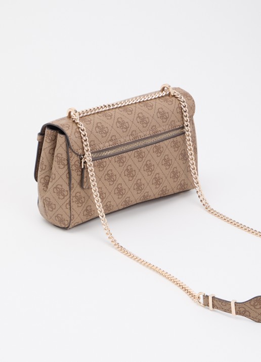 GUESS Leona Logo crossbodytas met logoprint  - achterkant zand