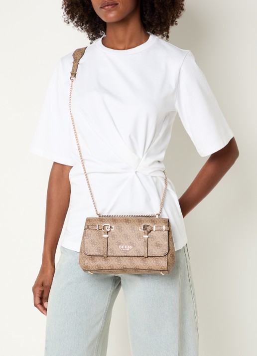 GUESS Leona Logo crossbodytas met logoprint  - voorkant 3 zand