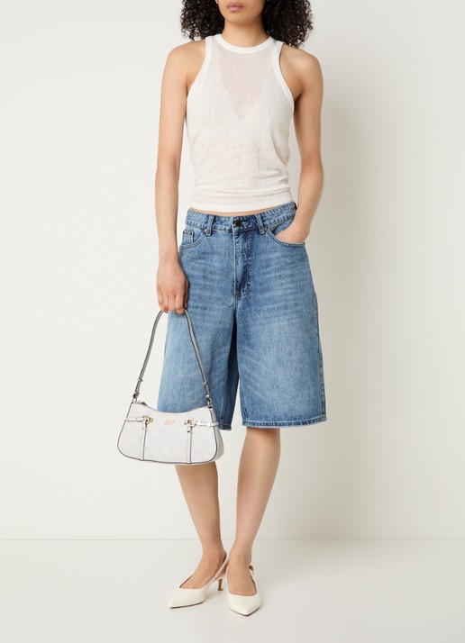 GUESS Leona schoudertas met logoprint - voorkant 2 gebroken wit