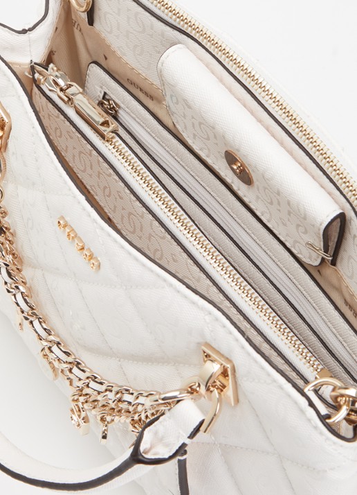 GUESS Libby handtas met logoprint en afneembare schouderriem - detail 4 gebroken wit