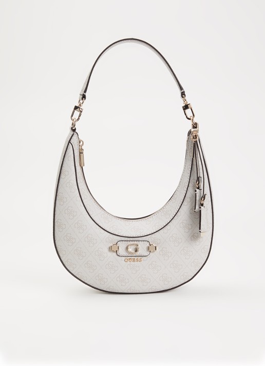 GUESS Lindsey Hobo schoudertas met logoprint - voorkant ivoor