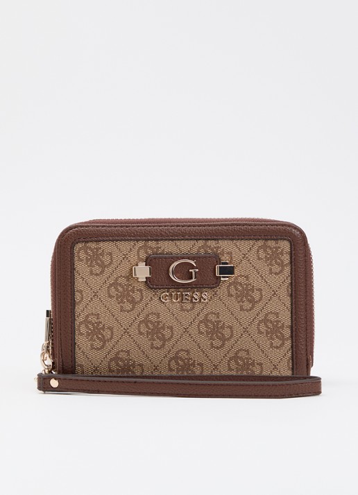 GUESS Lindsey portemonnee met logoprint  - voorkant 2 hazelnootbruin