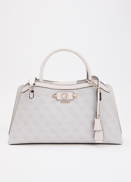 GUESS Lindsey schoudertas met logoprint en tasbedel  - voorkant 2 ivoor