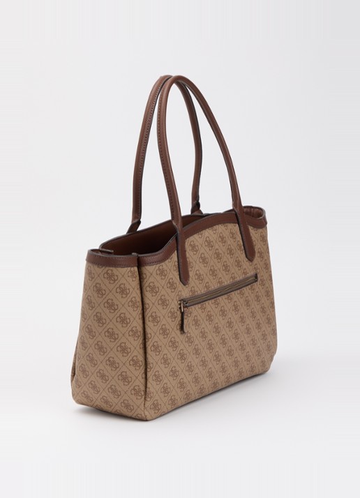 GUESS Lindsey schoudertas met logoprint en tasbedel  - achterkant hazelnootbruin