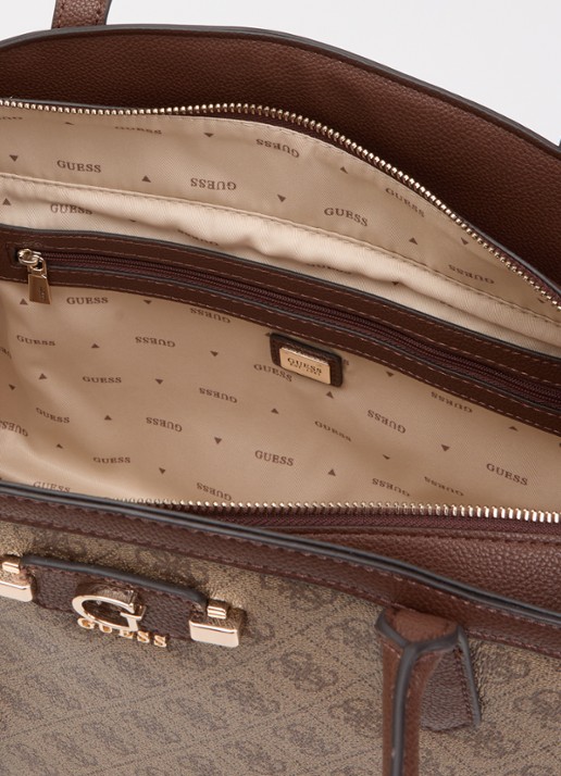 GUESS Lindsey schoudertas met logoprint en tasbedel  - detail 3 hazelnootbruin