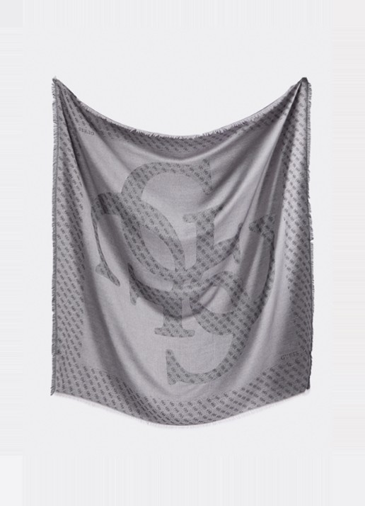 GUESS Lindsey sjaal met logoprint 120 x 120 cm - detail 2 grijs