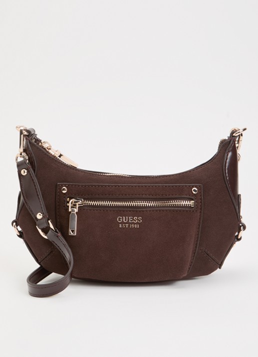 GUESS Marsha Mini crossbodytas van suède met leren details