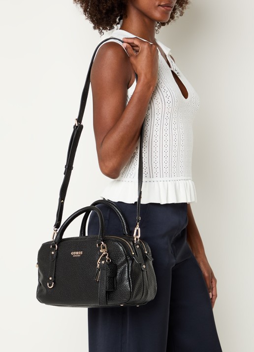 GUESS Marsha mini handtas met logo en tasbedel  - voorkant 5 zwart