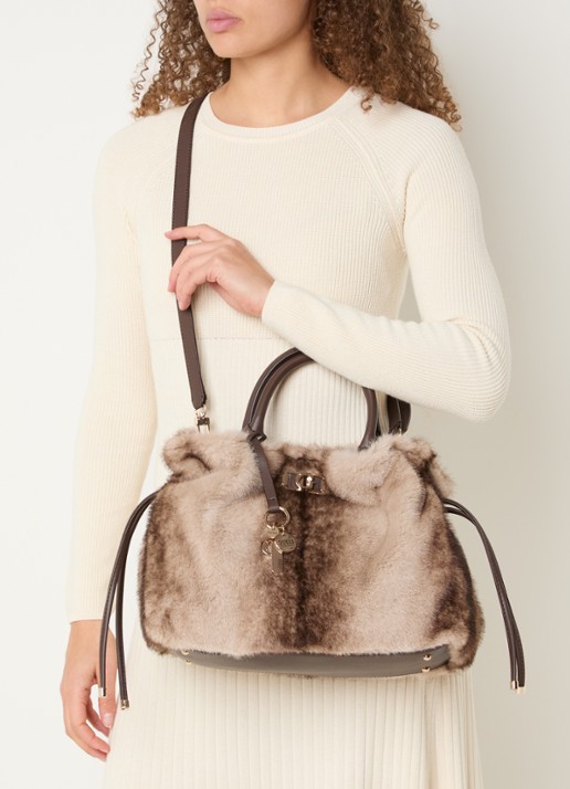 GUESS Mavis handtas van imitatiebont met afneembare schouderriem - voorkant 6 beige