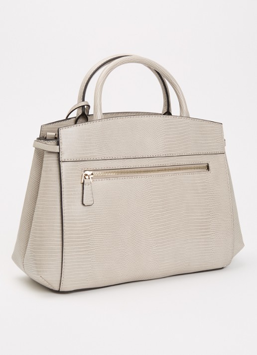 GUESS Melinda handtas met crocostructuur en afneembare schouderriem - achterkant donkerbeige