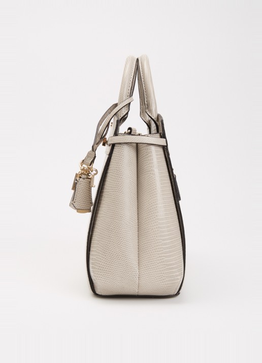 GUESS Melinda handtas met crocostructuur en afneembare schouderriem - detail 6 donkerbeige