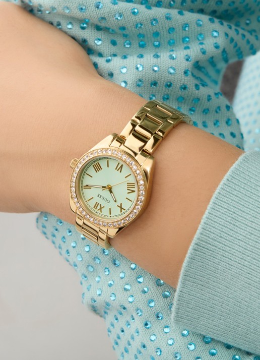 GUESS Mini Luna horloge GW0841L5  - voorkant 5 goud