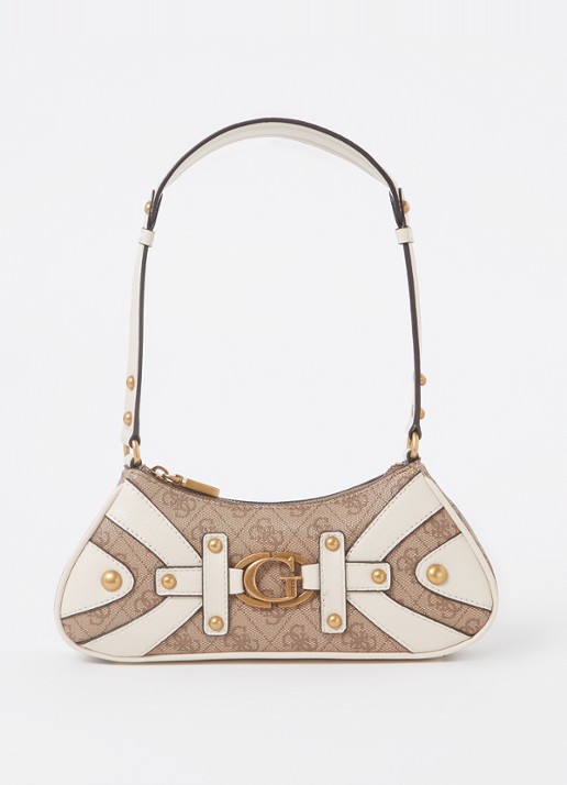 GUESS Mintha schoudertas met logoprint - voorkant camel