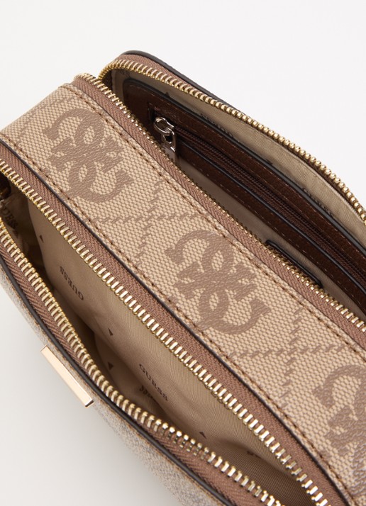 GUESS Noelle II crossbodytas met logoprint - detail lichtbruin