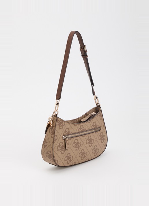 GUESS Noelle II schoudertas met logoprint en afneembare schouderriem - achterkant lichtbruin