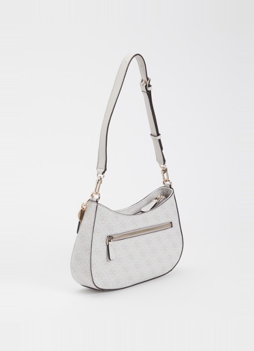 GUESS Noelle II schoudertas met logoprint en tasbedel - achterkant 5 creme