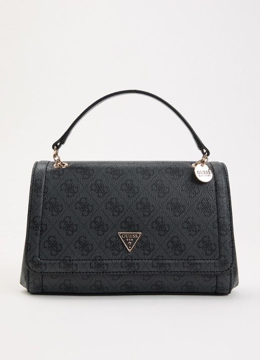 GUESS Noelle II schoudertas met logoprint en verstelbare schouderriem  - voorkant 2 antraciet